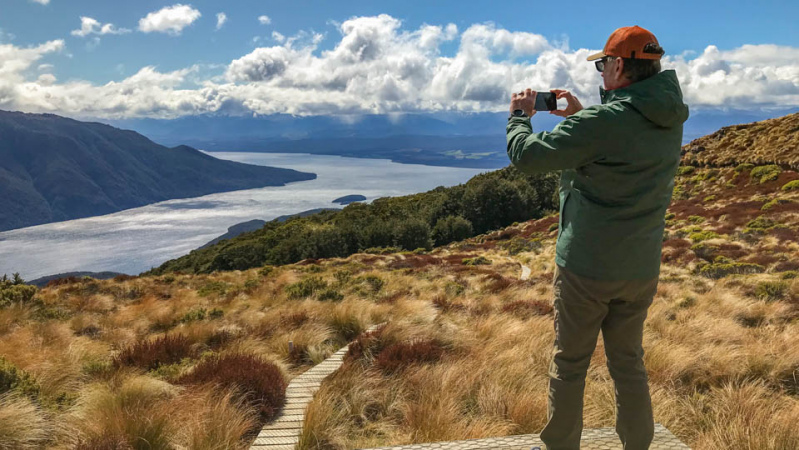 Enjoying the views from Luxmore Hut