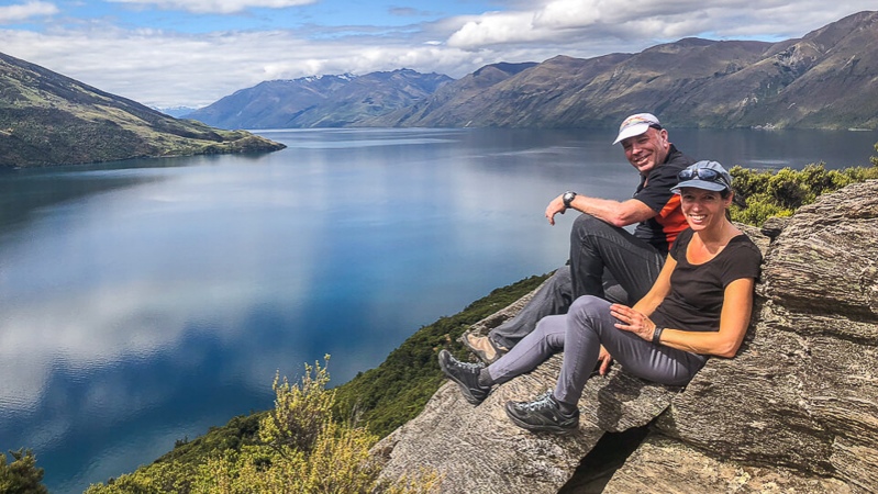 Couple on Mou Waho Island, Wanaka on a New Zealand vacation