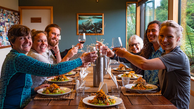 dinner at martins bay lodge hollyford track2