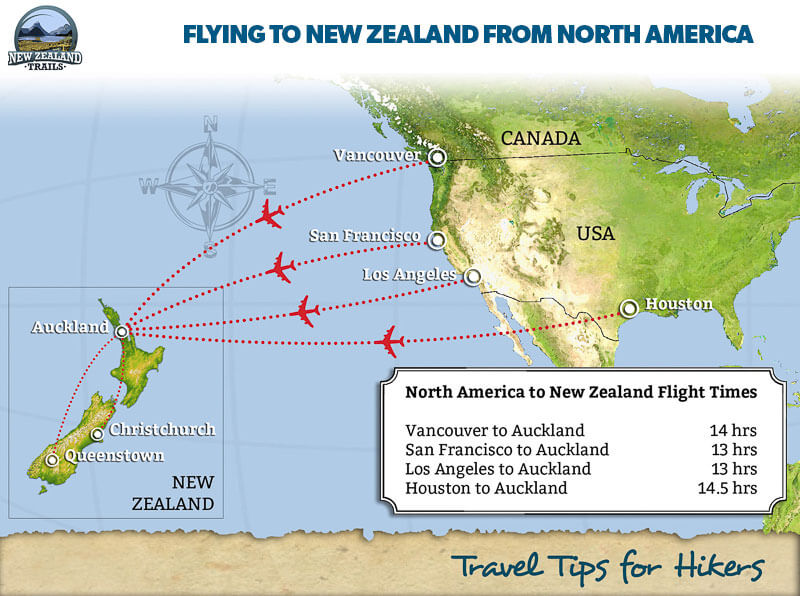 North America New Zealand flight map