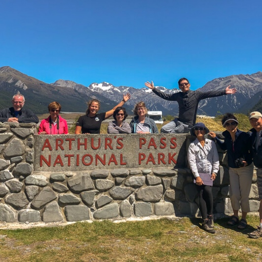 Group at Arthurs Pass National Park, Canterbury New Zealand