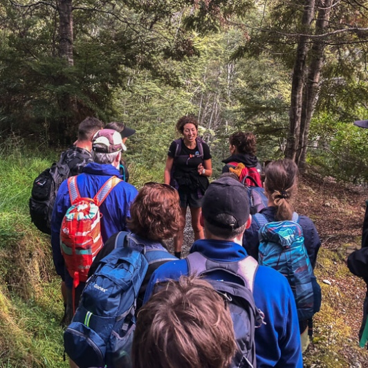 Group walking the Mt Crichton Loop, Otago New Zealand