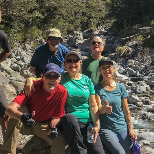 Group at Arthurs Pass river, Canterbury New Zealand