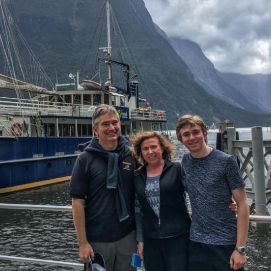 Family at Milford Sound, Fiordland National Park Southland New Zealand