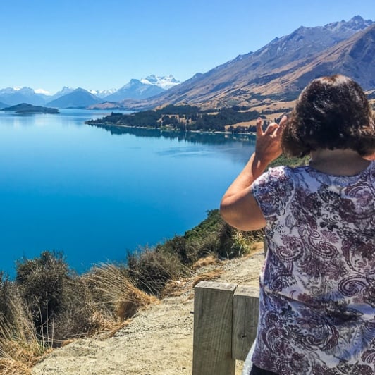 View on Lake Wakatipu from Bennetts Bluff Lookout, Otago New Zealand