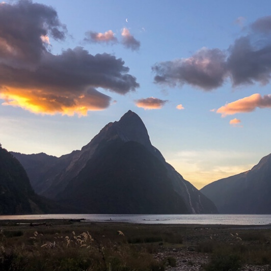 Sunset at Milford Sound, Fiordland New Zealand