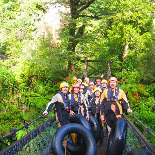 The team all ready for their caving expedition