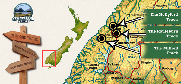 Hollyford Milford Routeburn Location Map